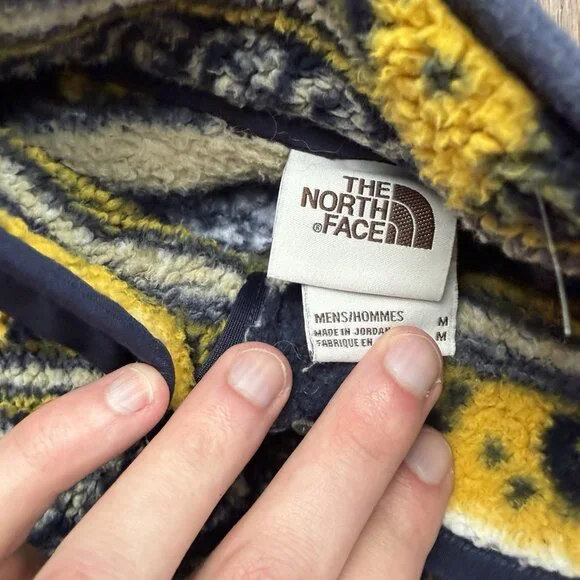 The North Face Fleece Jacket Full Zip Aztec Campshire Mens Medium Yellow Blue - Picture 4 of 6